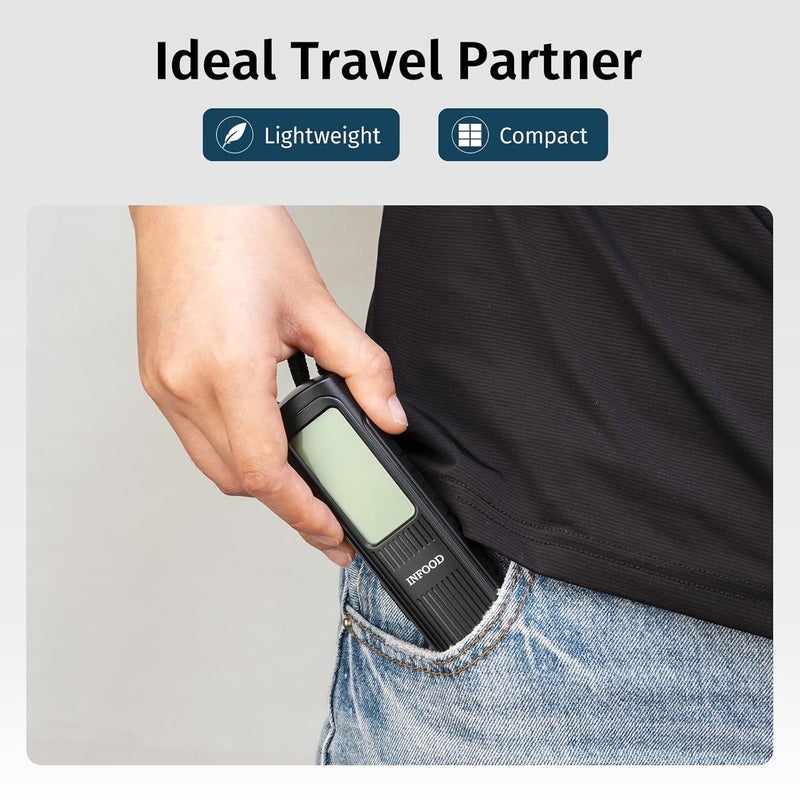 INFOOD Battery-Free Digital Luggage Scale, Suitcase Scale for Travel, Portable Luggage Weight Scale with Hook & LCD Display for Luggages, Packages & Bags, 110lb/50kg Handheld Scale, Black - Image 4